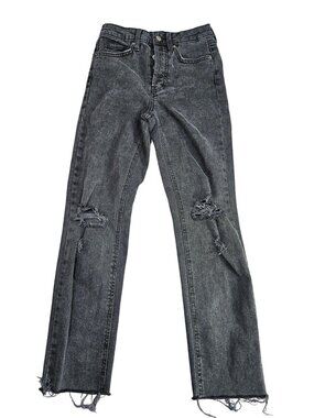 Wild Fable High Rise Straight Jeans Womens 00 Charcoal Wash Distressed Slim